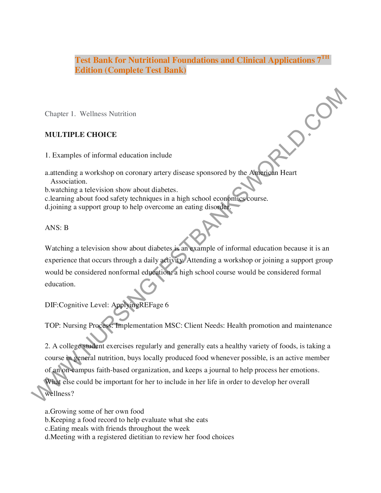 Preview image for Test Bank for Nutritional Foundations and Clinical Applications 7TH Edition (Complete Test Bank)